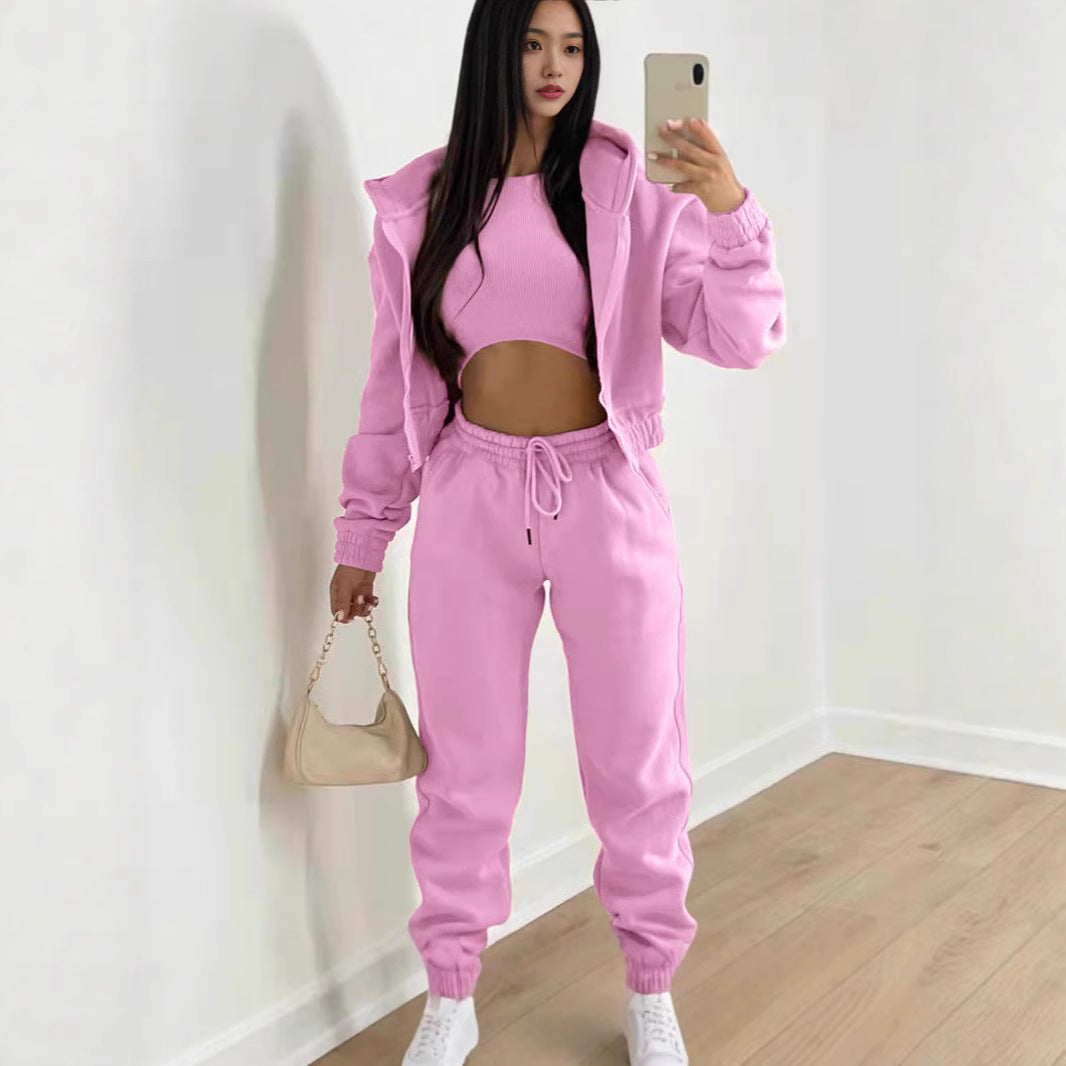 Women's 3 Piece Fleece Hoodie Sweatpants Lounge Set