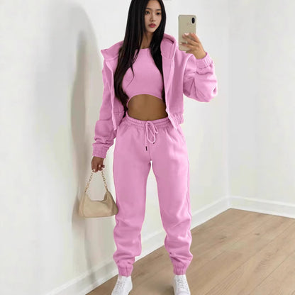 Women's 3 Piece Fleece Hoodie Sweatpants Lounge Set