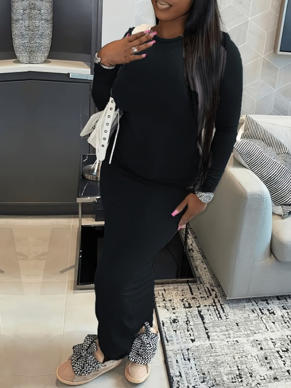 Plus Size Long Sleeve Bodycon Maxi Casual Dress