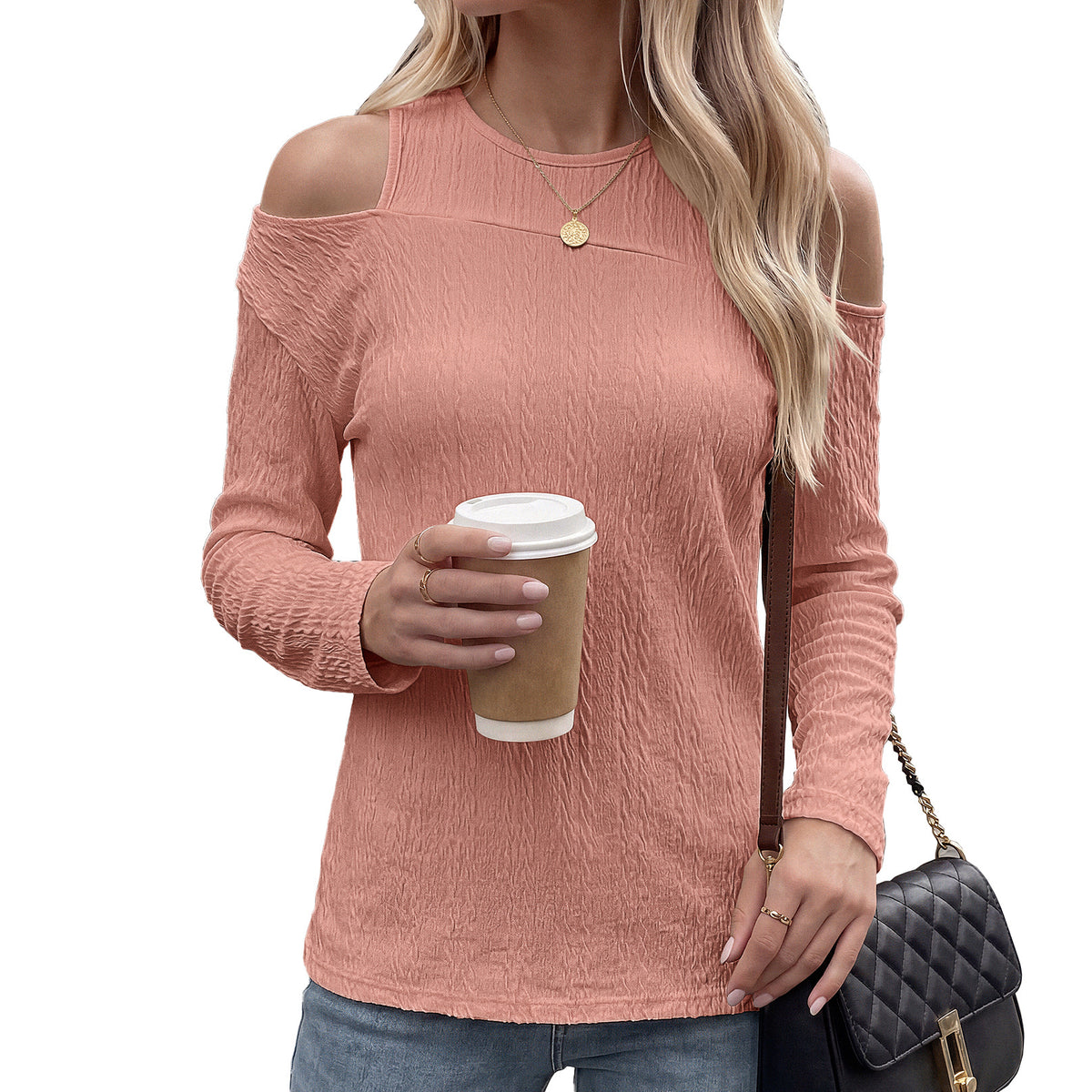 Women's Cold Shoulder Long Sleeve Tunic Top Loose Casual