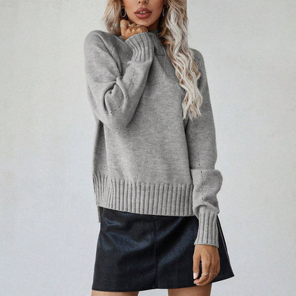 Women's Ribbed Turtleneck Sweater Side Slit Long Sleeve