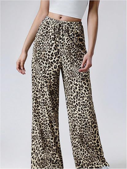 Low-Waist Leopard Print Wide-Leg Pants – Edgy Streetwear for Women
