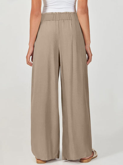 Women's High-Waisted Wide-Leg Linen Pants – Casual Summer Beach Trousers
