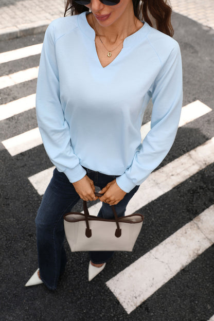 Solid V Neck Sweatshirt Oversized Ribbed Pullover