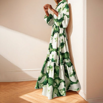 Women's V-Neck Floral Long Sleeve Tiered Maxi Dress
