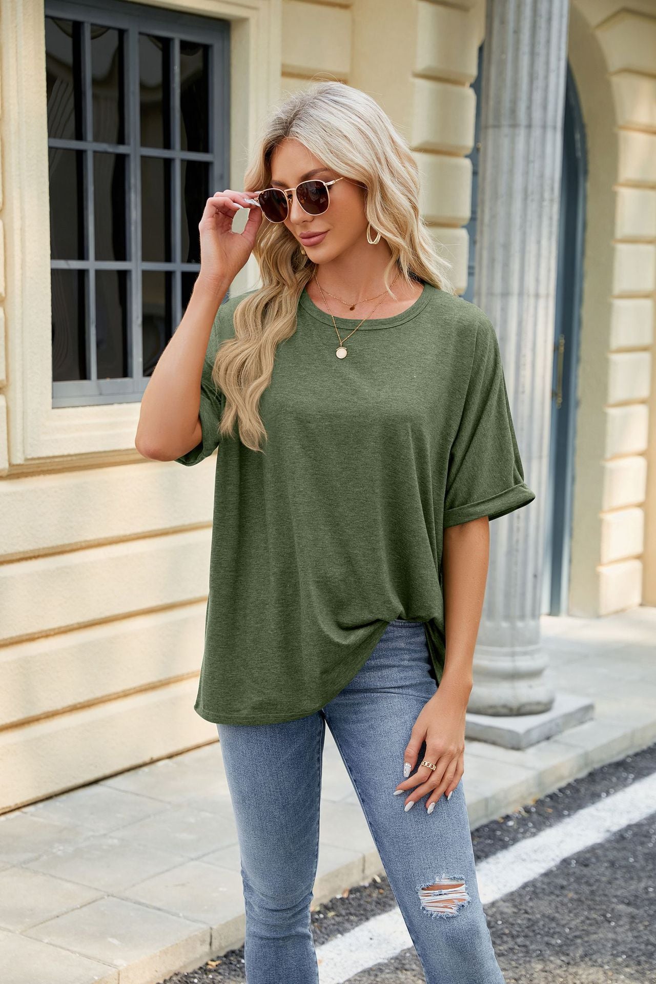 Loose Fit Crew Neck Short Sleeve Casual Basic Tee