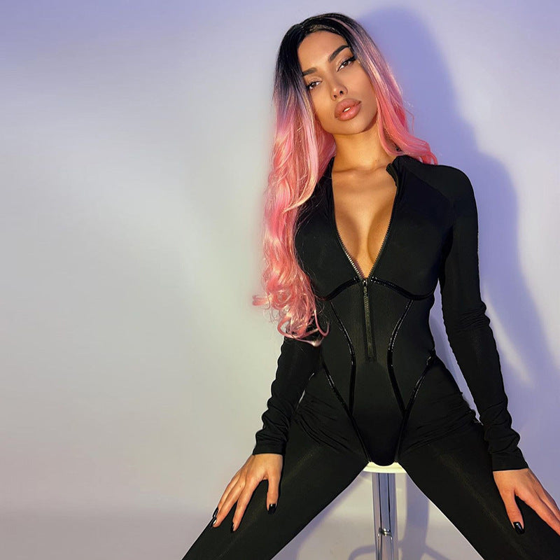 Women's Long Sleeve Zip Front Bodycon Catsuit