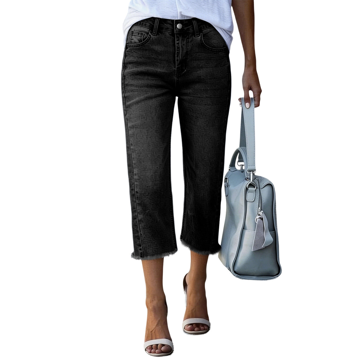 Women's High Waist Vintage Wash Stretch Cropped Jeans