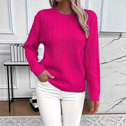Women's Soft Cable Knit Crew Neck Pullover Sweater