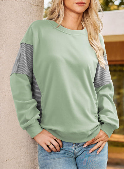 Colorblock Striped Sweatshirt Women Casual Pullover Top