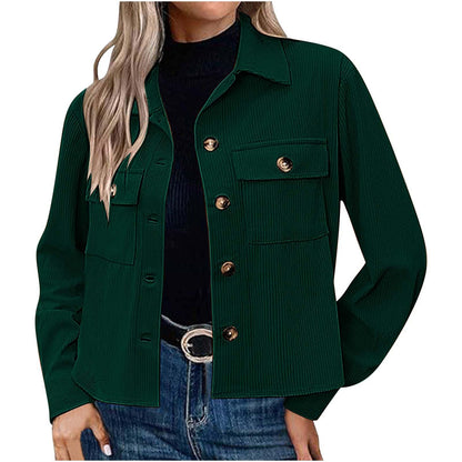Women's Corduroy Cropped Shacket Button Down Jacket