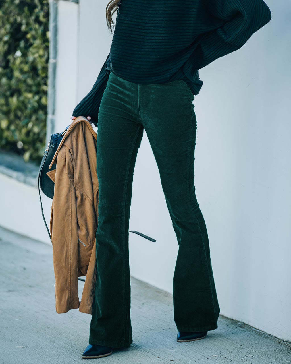 High Waisted Corduroy Flare Pants Women Elastic Waist