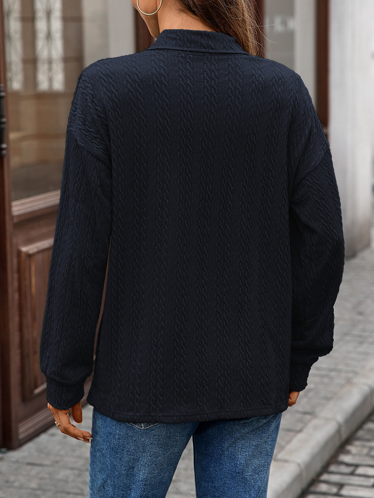 Women's Textured Collared Sweatshirt Long Sleeve Pullover