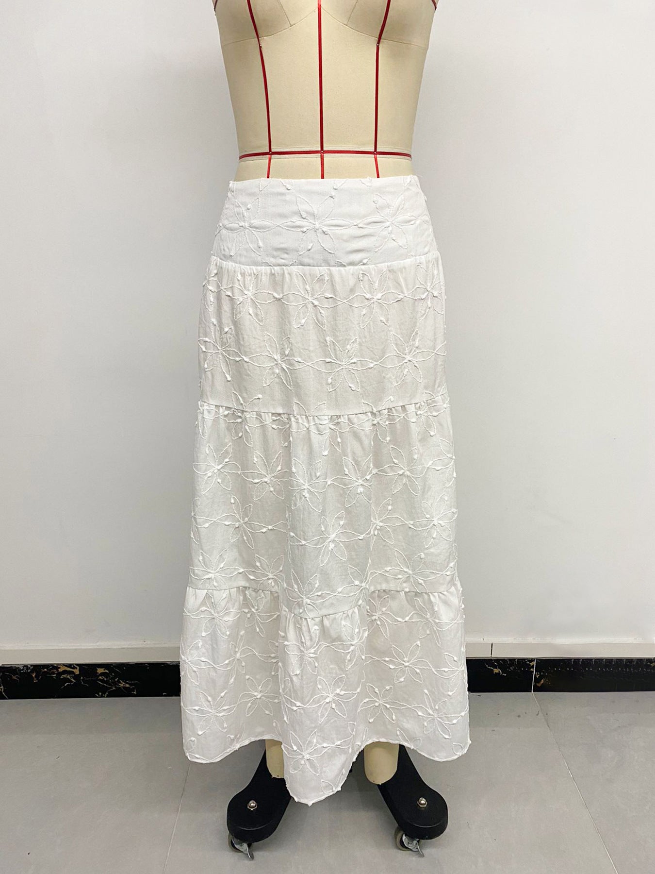 White Boho Maxi Skirt High Slit Embroidered Flowy Summer Vacation