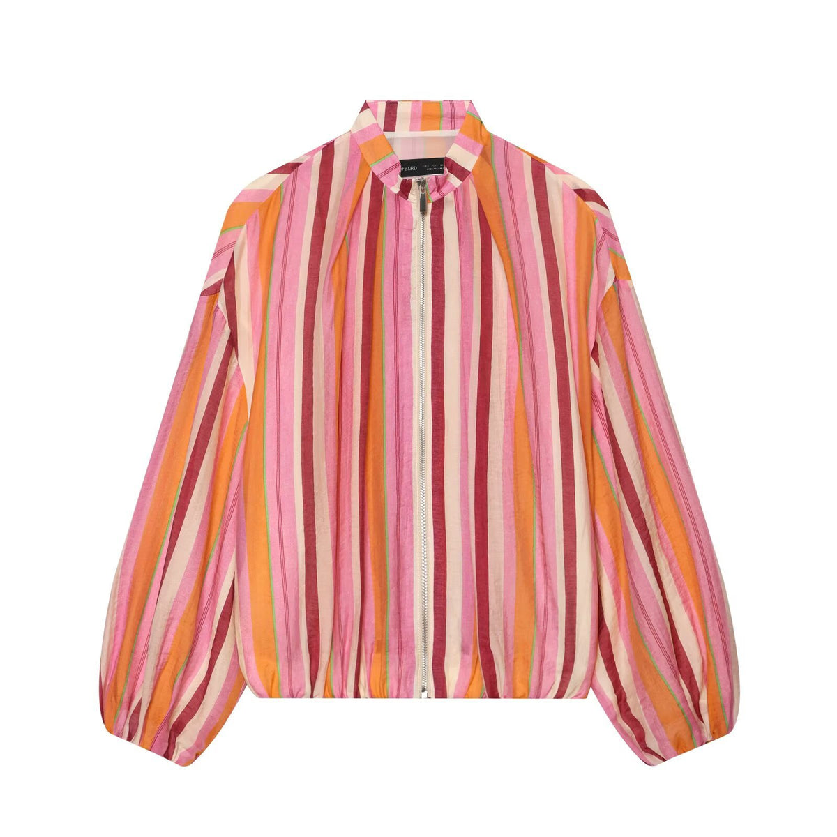 Women's Striped Bomber Jacket Zip Up Stand Collar