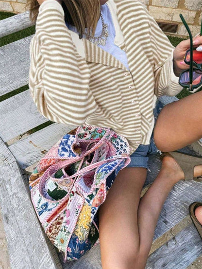 Women's Streetwear Striped Knit Button Cardigan Sweater