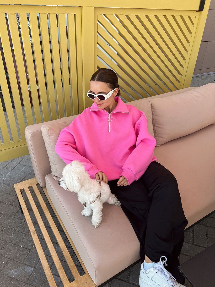Women's Oversized Half Zip Collared Sweatshirt