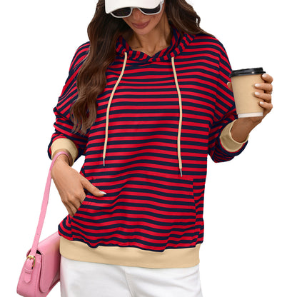 Striped Colorblock Hoodie Oversized Pocket Sweatshirt