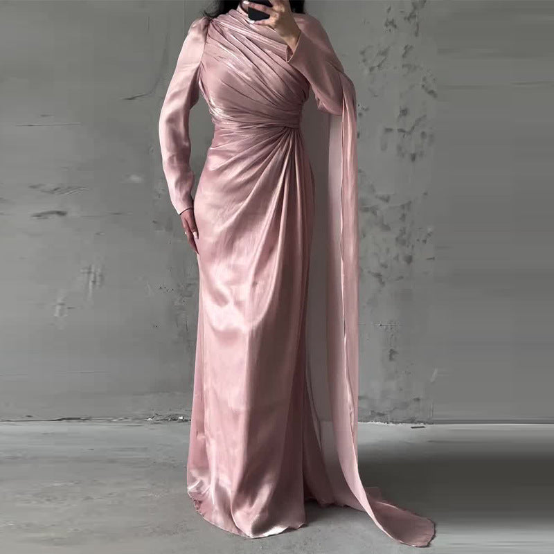 Women's Ruched Long Sleeve Bodycon Maxi Dress