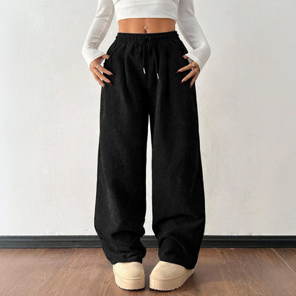 Women's Corduroy Wide Leg Pants Elastic Waist Drawstring
