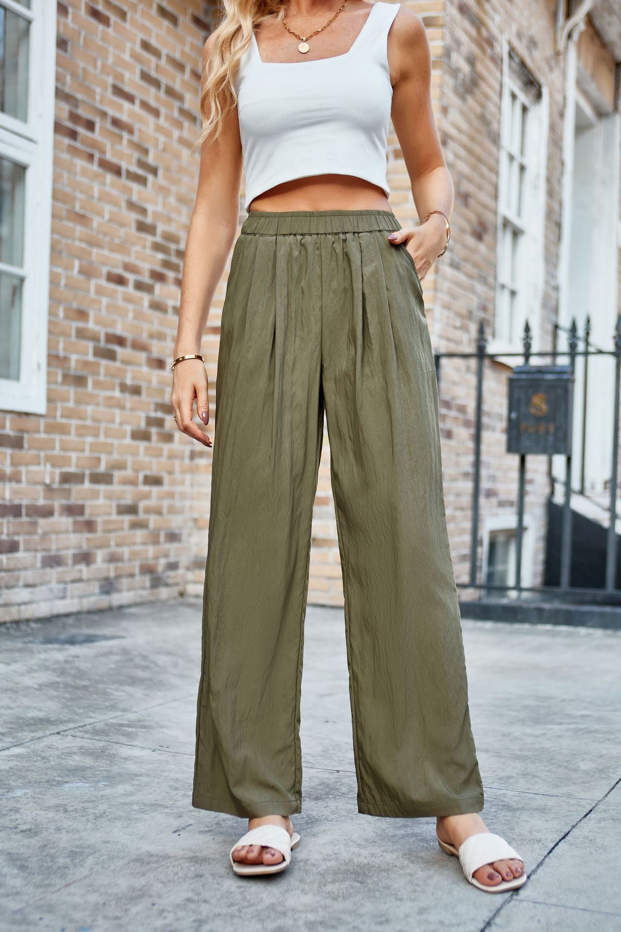 Elegant High-Waisted Pleated Wide-Leg Pants – Flowy Loose Trousers for Women