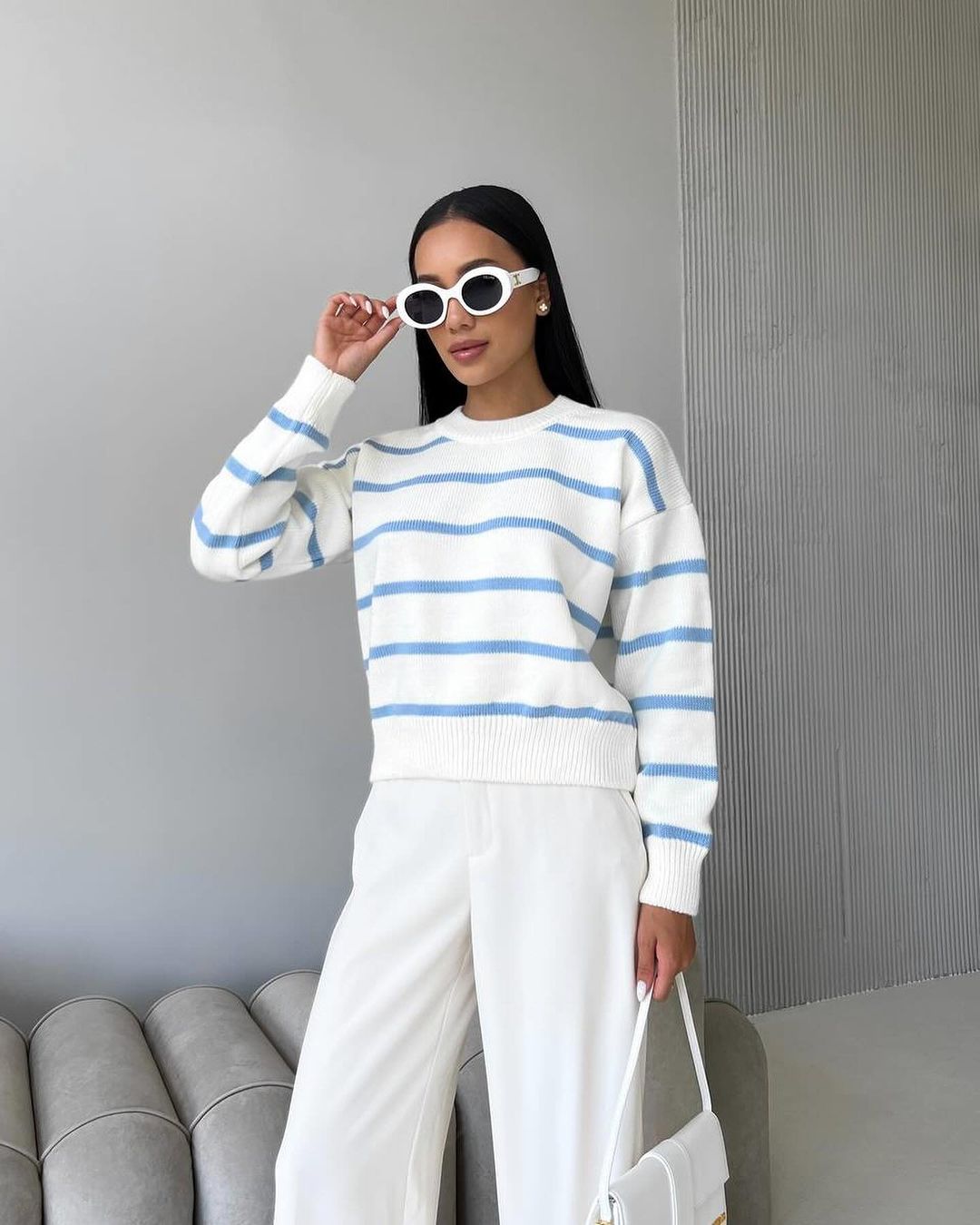 Women's Oversized Striped Crew Neck Pullover Sweater