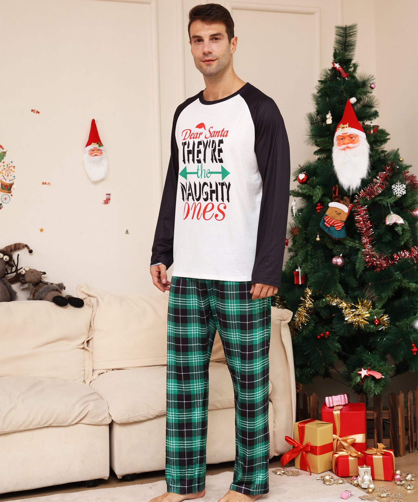 Plaid Alphabet Cartoon Christmas Parent-Child Dress Printed Christmas Pajamas