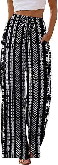 Women's Wide Leg Palazzo Pants Drawstring Waist with Pockets