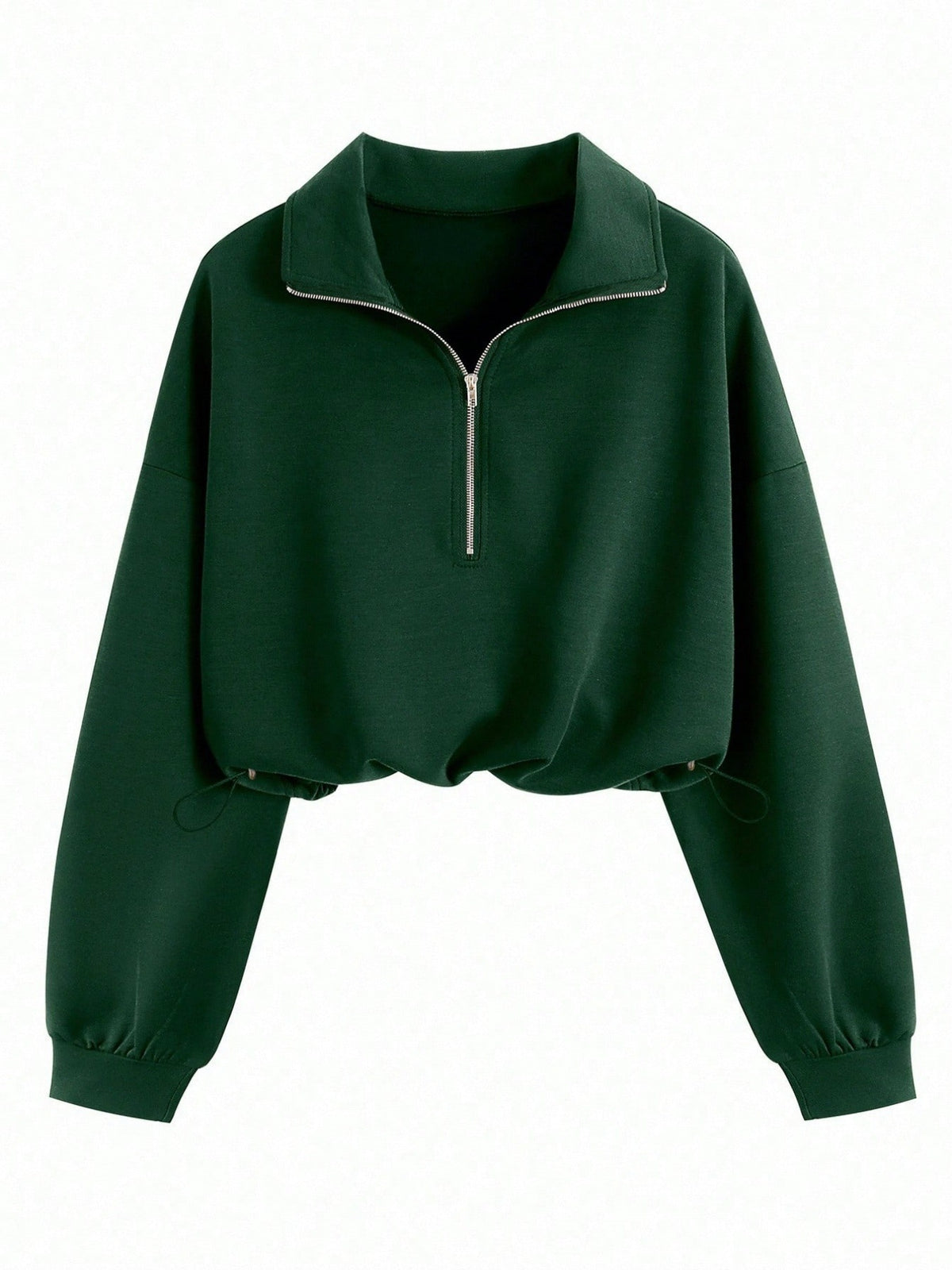 Women's Cropped Quarter Zip Drawstring Waist Sweatshirt