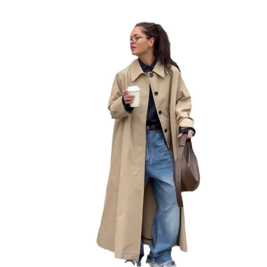 Women's Oversized Long Khaki Trench Coat