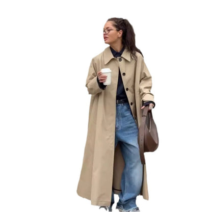 Women's Oversized Long Khaki Trench Coat