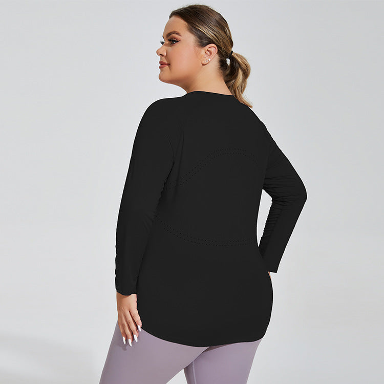 Puls Size Long Slim Yoga Suit Mesh Beautiful Back Breathable Long Sleeve Sportswear