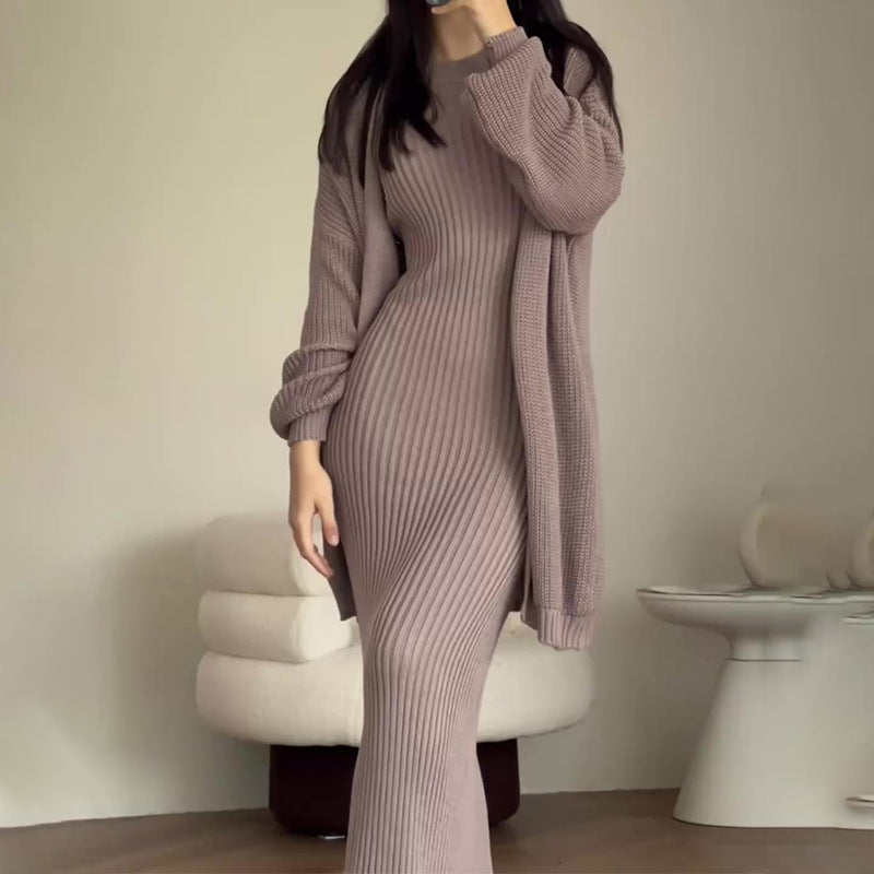 Women's Ribbed Maxi Dress and Cardigan Matching Set