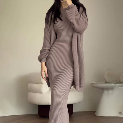 Women's Ribbed Maxi Dress and Cardigan Matching Set