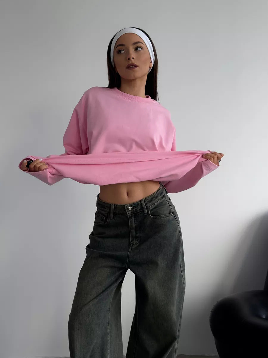 Heavyweight Cotton Long Sleeve Crewneck Oversized T Shirt