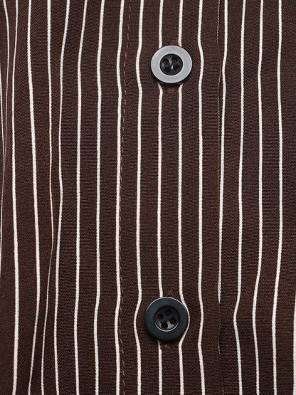 Striped Shirt Jumpsuit Button Front Cropped Pants