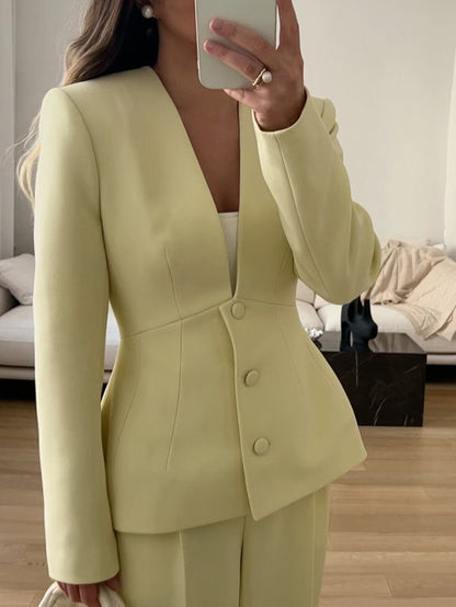 2025 Women's Elegant V Neck Long Sleeve Blazer Jacket