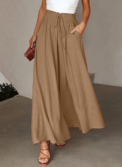 High-Waist Wide-Leg Palazzo Pants – Cotton-Linen Blend with Pockets