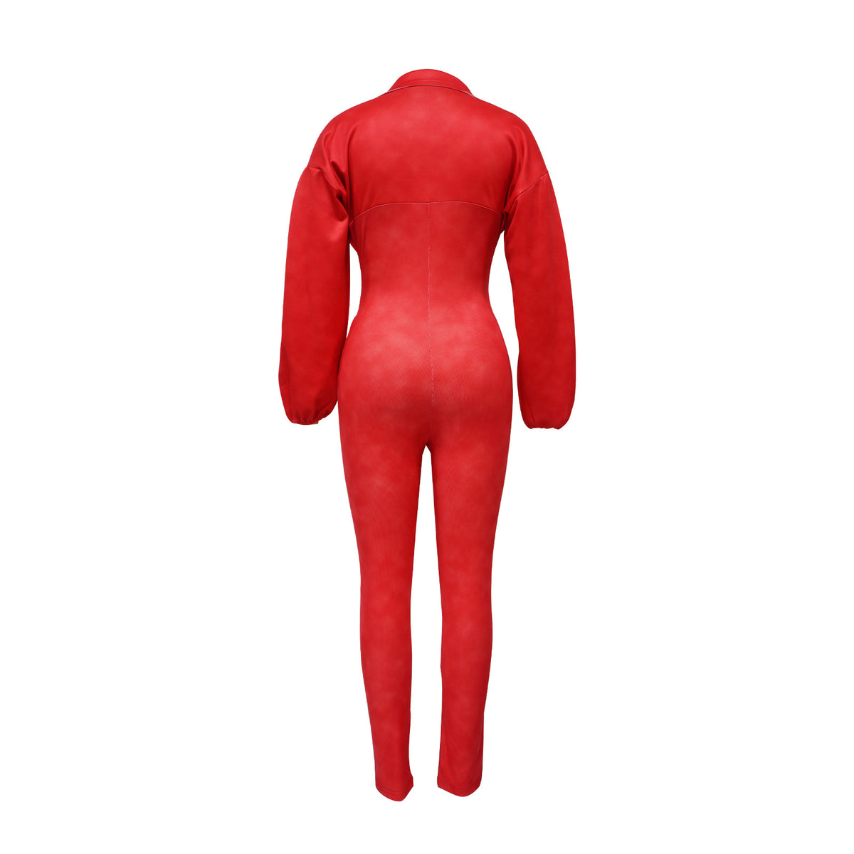Sexy Ribbed Long Sleeve Zip Up Bodycon Jumpsuit