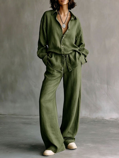 Women's Button Down Shirt Wide Leg Pants Matching Set