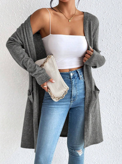 Women's Open Front Long Cardigan with Pockets Soft Knit