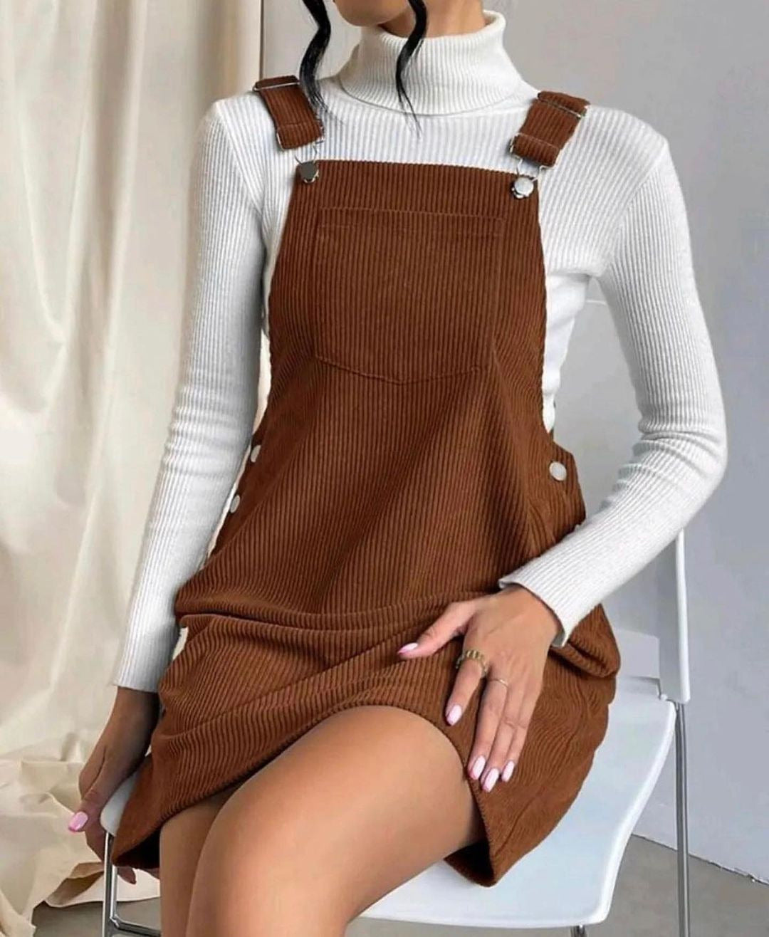 Womens Corduroy Overall Dress Sleeveless Loose Mini Jumper