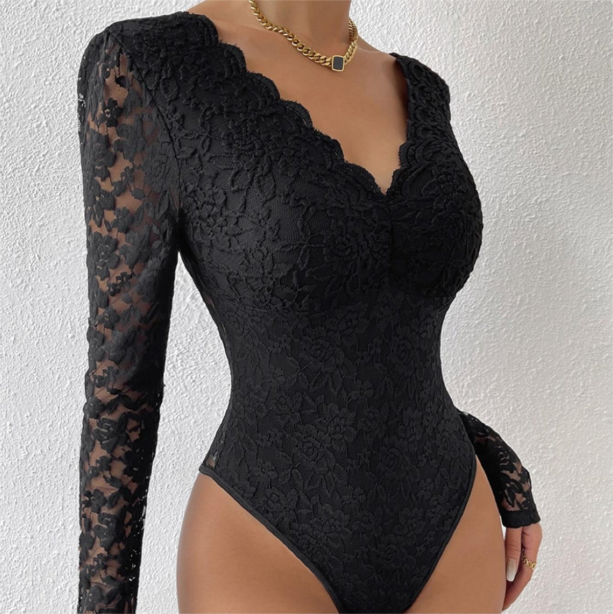 Sexy Sheer Lace Long Sleeve Bodysuit