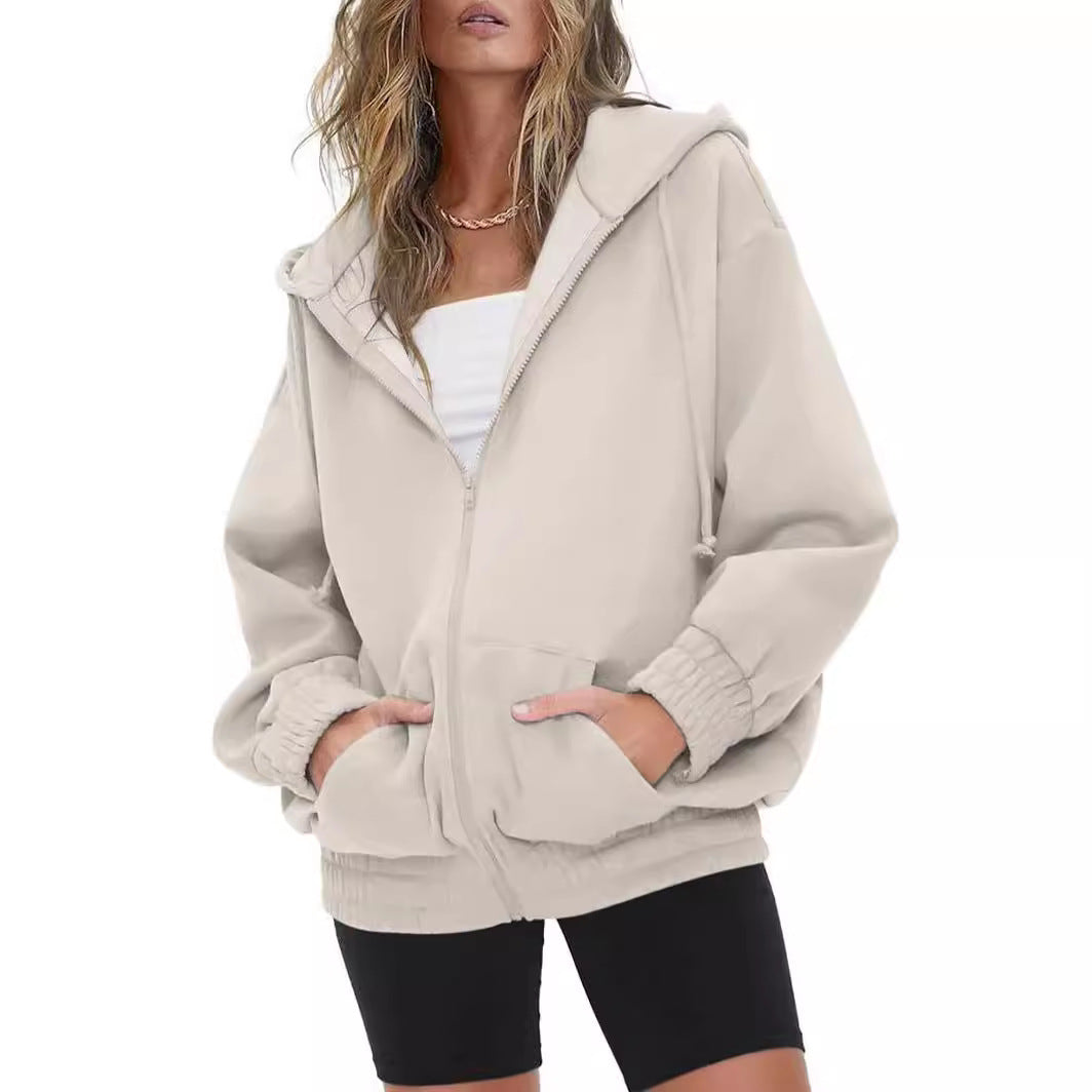 Women's Oversized Fleece Zip Up Hoodie Jacket Casual