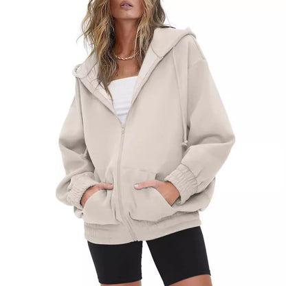 Women's Oversized Fleece Zip Up Hoodie Jacket Casual