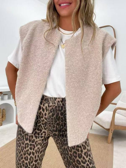 Women's V-Neck Open Front Oversized Wool-Blend Vest
