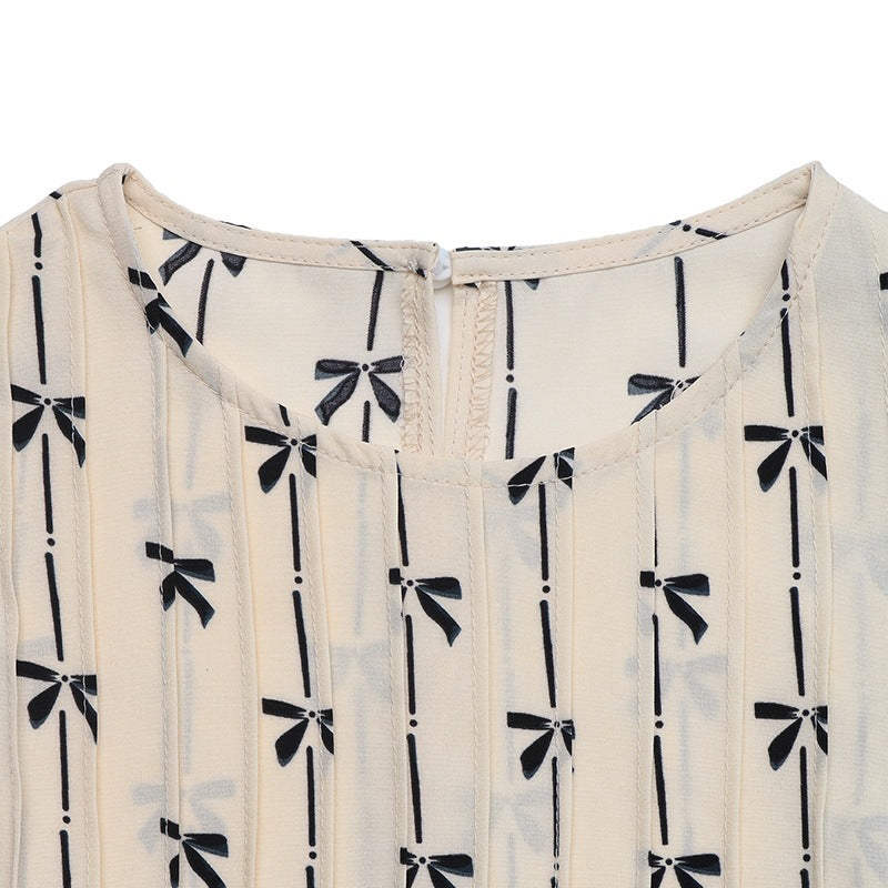 Bow Print Ruffle Sleeve Blouse Vintage Floral Casual Top