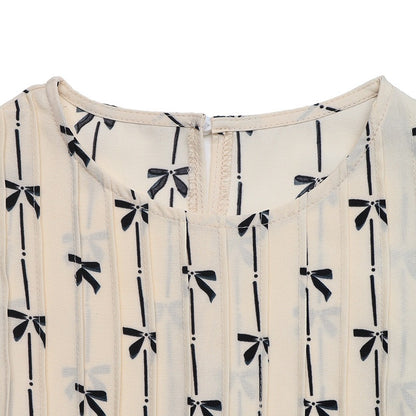 Bow Print Ruffle Sleeve Blouse Vintage Floral Casual Top