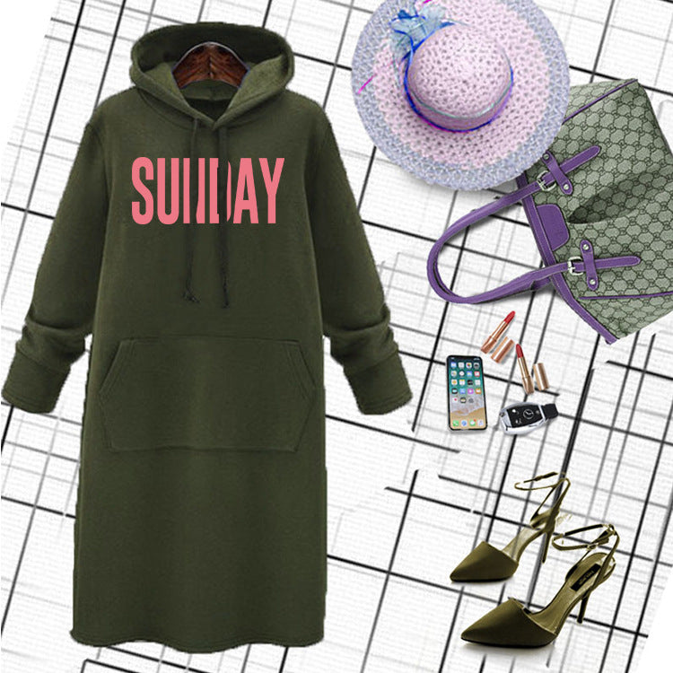 Plus Size Graphic Hoodie Dress Maxi Long Sleeve Pockets