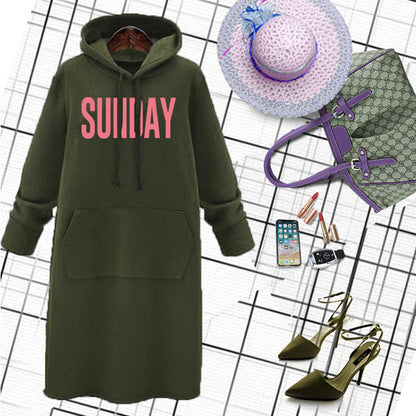 Plus Size Graphic Hoodie Dress Maxi Long Sleeve Pockets